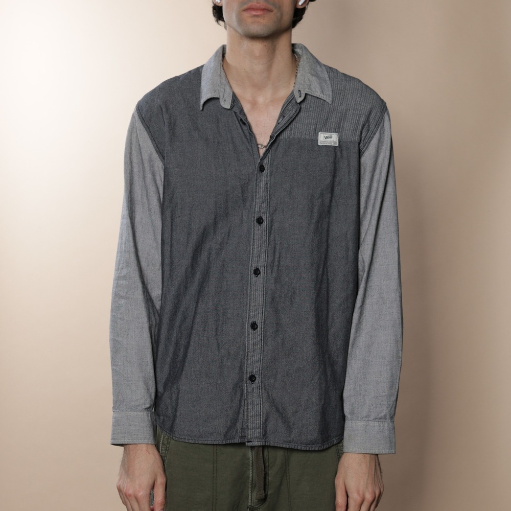 Vans Industrial Multipatterned Long Sleeve Button Up Shirt Size L Gray Black